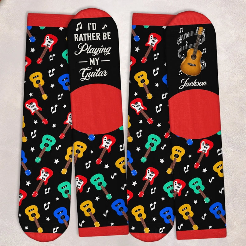 Custom Name Guitar Gifts for Musicians - Personalized Crew Socks