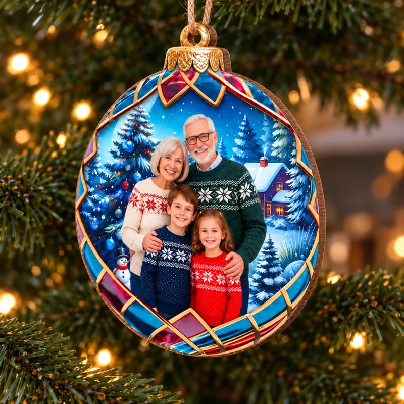 Custom Photo Grandparents And Grandchildren Family Christmas Gifts - Personalized Ornament