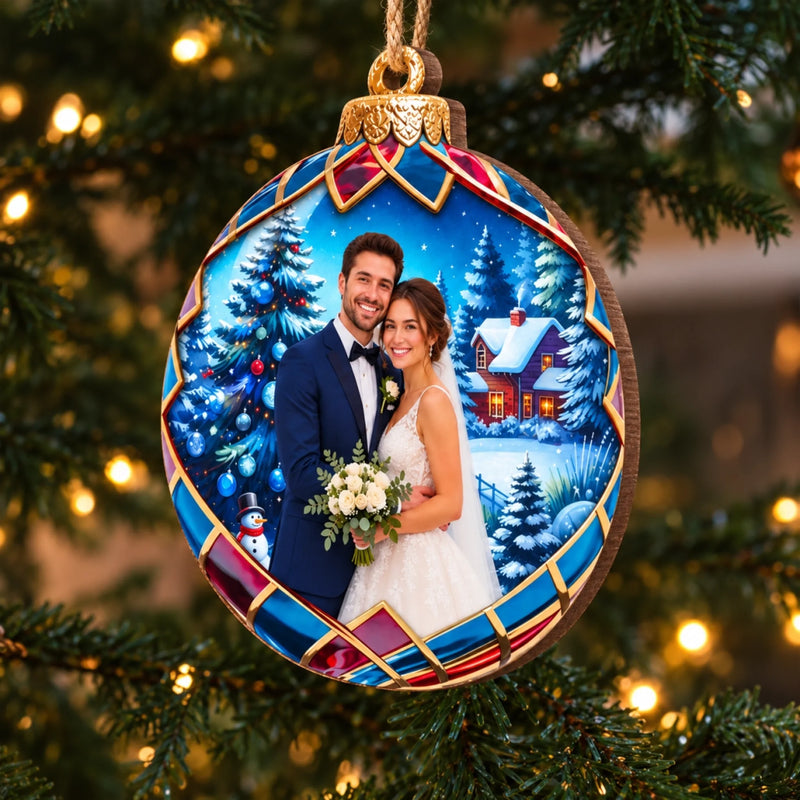 Custom Photo First Christmas Married Couple Gifts - Personalized Ornament