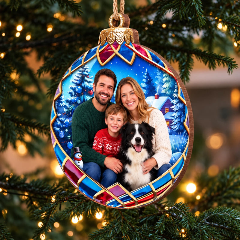 Custom Photo Family With Pets Christmas Gifts - Personalized Ornament