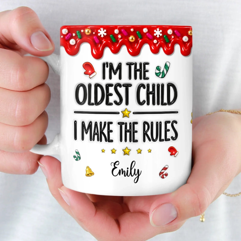 Custom Name Oldest Child Makes the Rules Christmas Gifts - Personalized Mug
