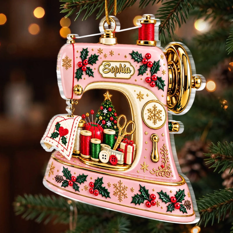 Custom Name Christmas Sewing Gifts for Crafters - Personalized Acrylic Ornament