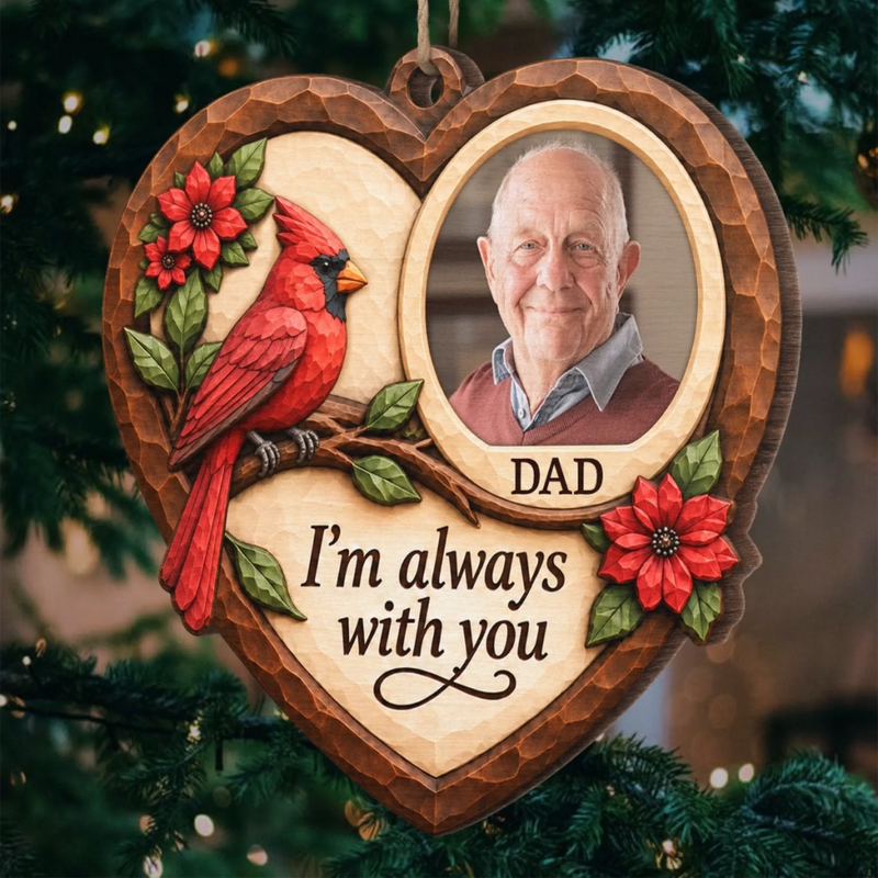 Custom Photo Cardinal Dad Christmas Gifts - Personalized Wooden Ornament
