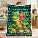 Custom Photo and Name Dinosaur Gifts for Kids - Personalized Blanket