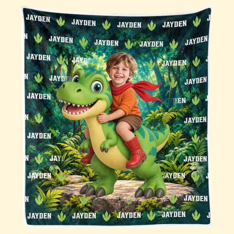 Custom Photo and Name Dinosaur Gifts for Kids - Personalized Blanket