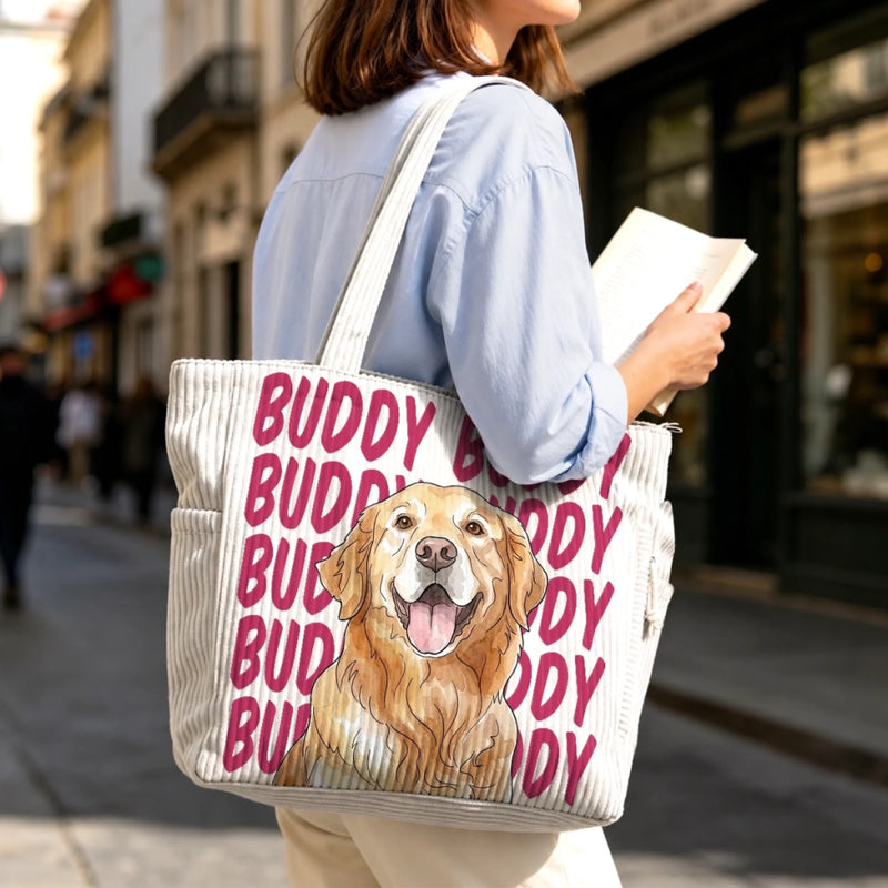 Custom Pet Photo Dog And Cat Gifts - Personalized Corduroy Tote Bag