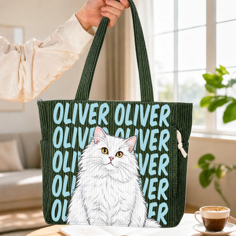 Custom Pet Photo Dog And Cat Gifts - Personalized Corduroy Tote Bag