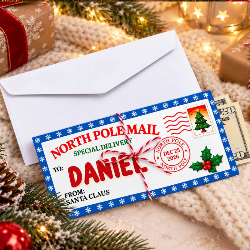 Custom Name North Pole Christmas Gifts for Kids - Personalized Money Envelop