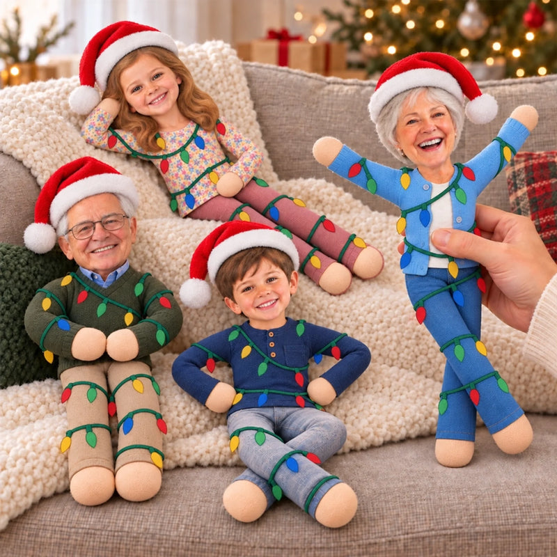 Custom Photo Christmas Light Poseable Doll Holiday Gifts For Sisters, Coworkers And Family - Personalized Poseable Plush Doll