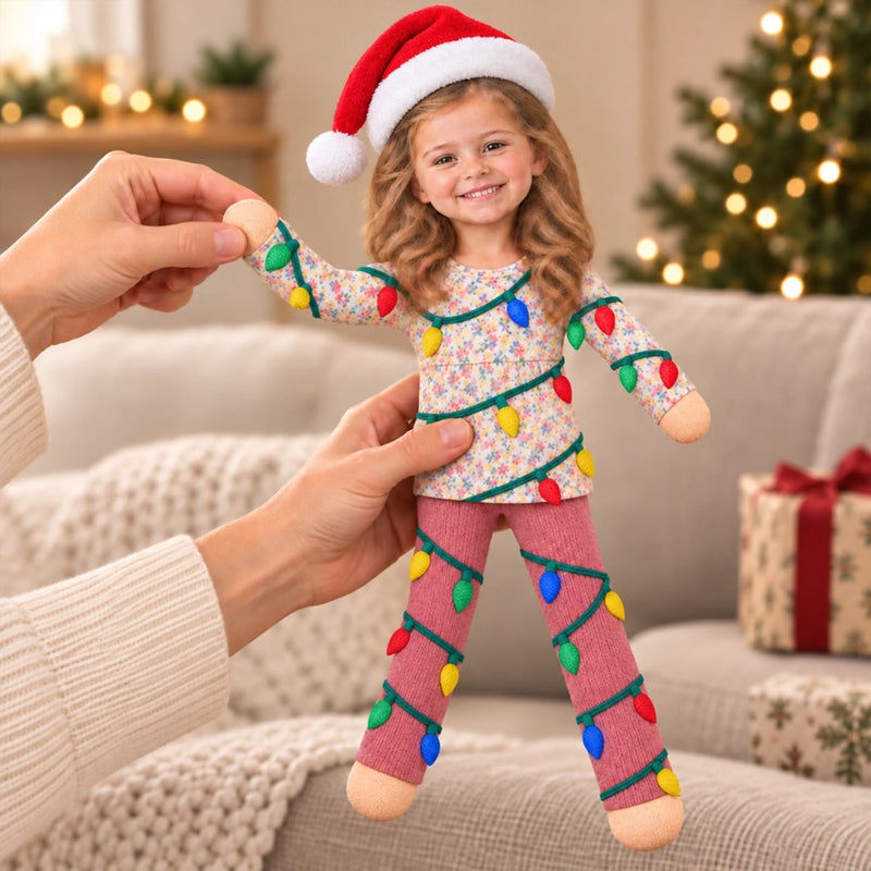 Custom Photo Christmas Light Poseable Doll Holiday Gifts For Sisters, Coworkers And Family - Personalized Poseable Plush Doll