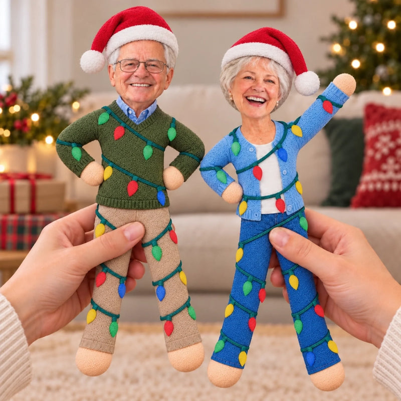 Custom Photo Christmas Light Poseable Doll Holiday Gifts For Sisters, Coworkers And Family - Personalized Poseable Plush Doll