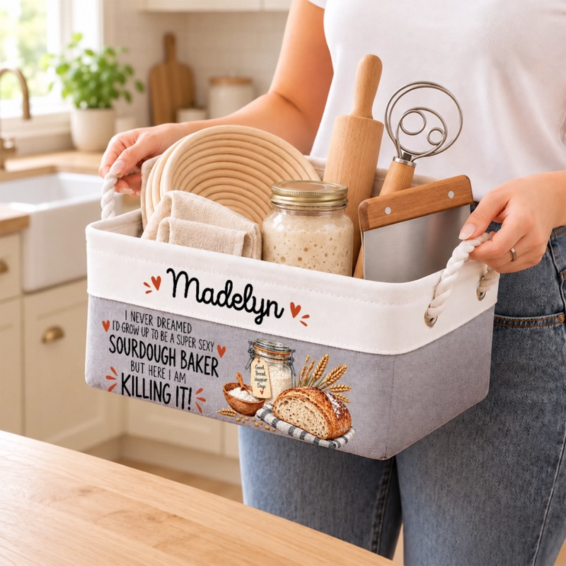 Custom Name Funny Sourdough Baker Gifts - Personalized Storage Basket