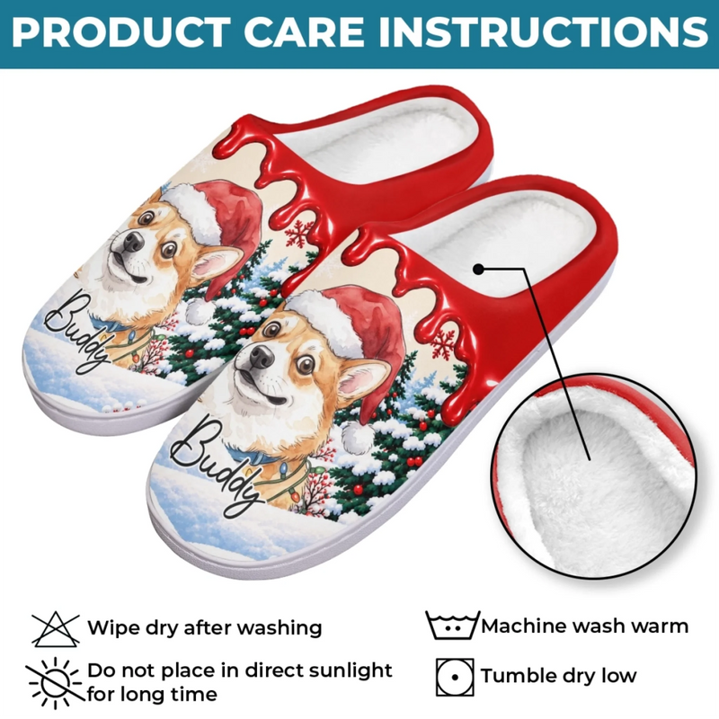 Custom Pet Photo And Name Christmas Gifts For Dog And Cat Lovers - Personalized Fluffy Slippers