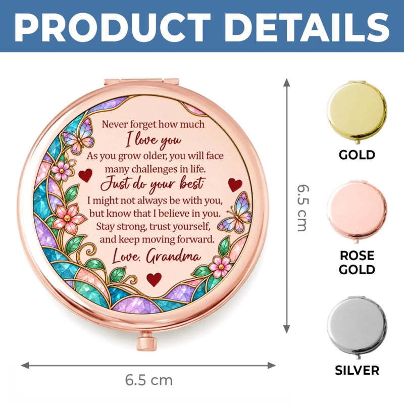Custom Name Floral Encouragement Gifts for Daughter and Granddaughter - Personalized Compact Mirror