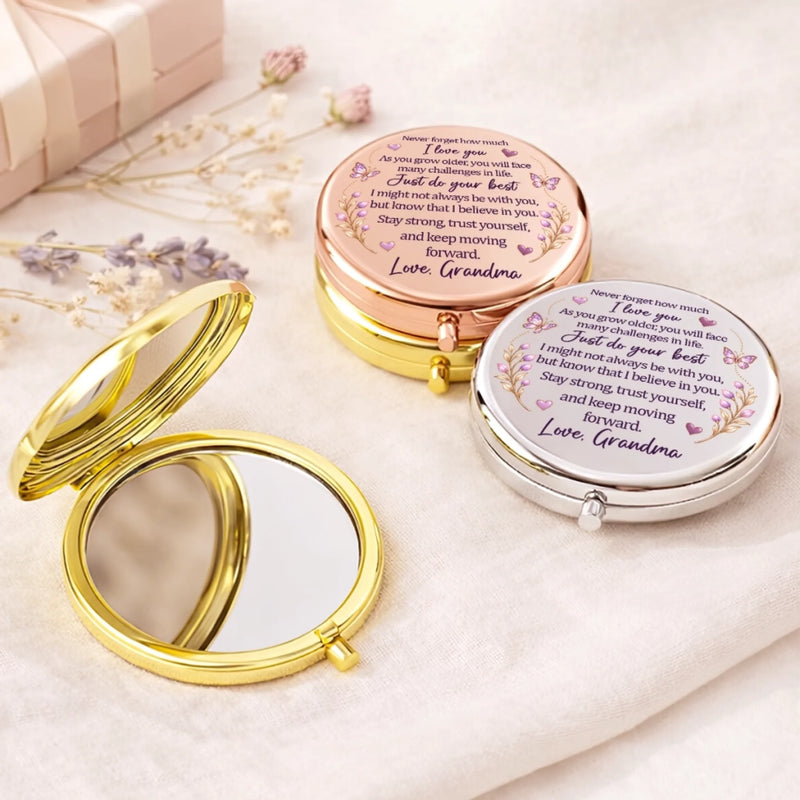 Custom Name Butterfly Initial Gifts for Daughter and Granddaughter - Personalized Compact Mirror
