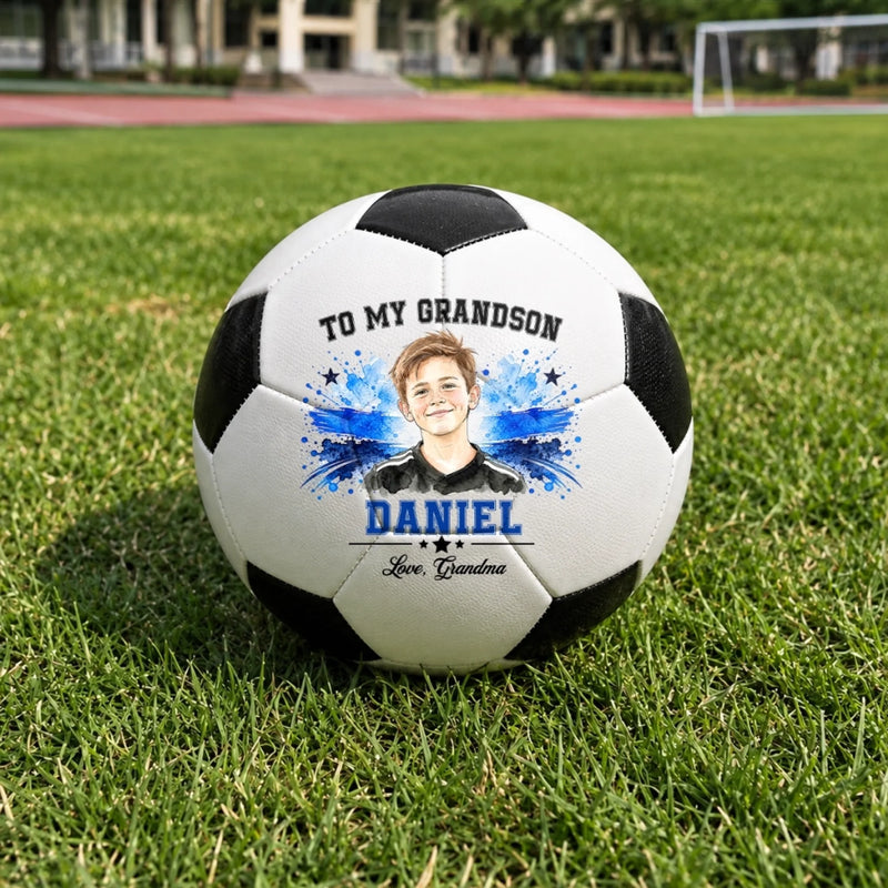 Custom Photo Soccer Portrait Keepsake For Grandson - Personalized Soccer Ball