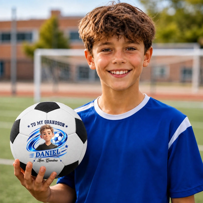 Custom Photo Soccer Player Gifts For Grandson - Personalized Soccer Ball