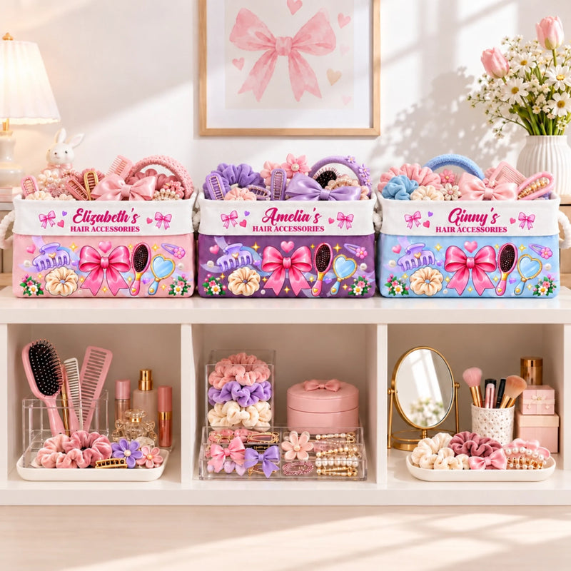 Custom Name Hair Accessories Gifts For Women, Girls, Kids - Personalized Storage Basket