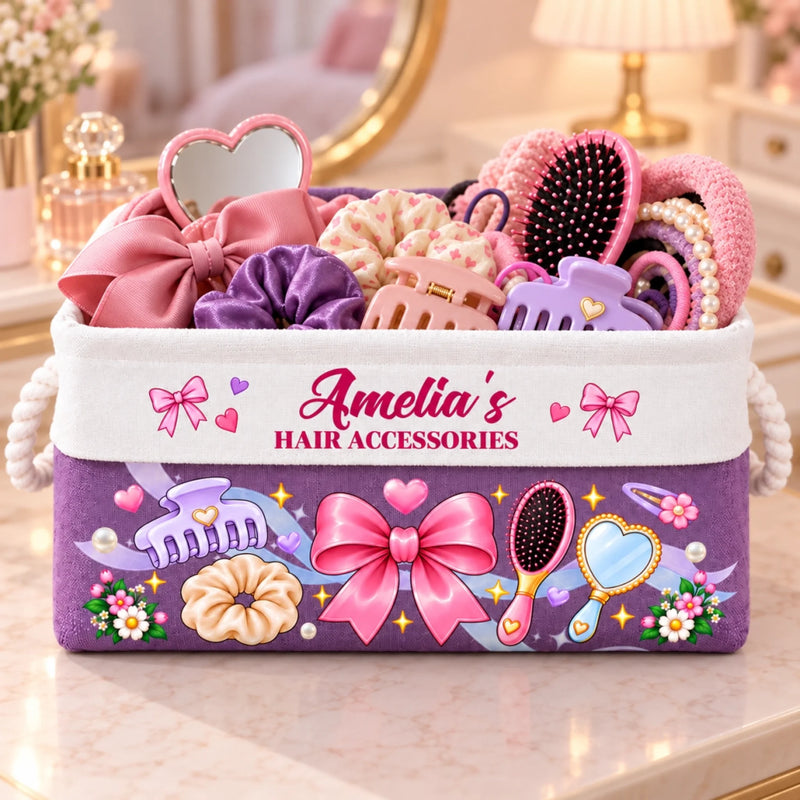 Custom Name Hair Accessories Gifts For Women, Girls, Kids - Personalized Storage Basket