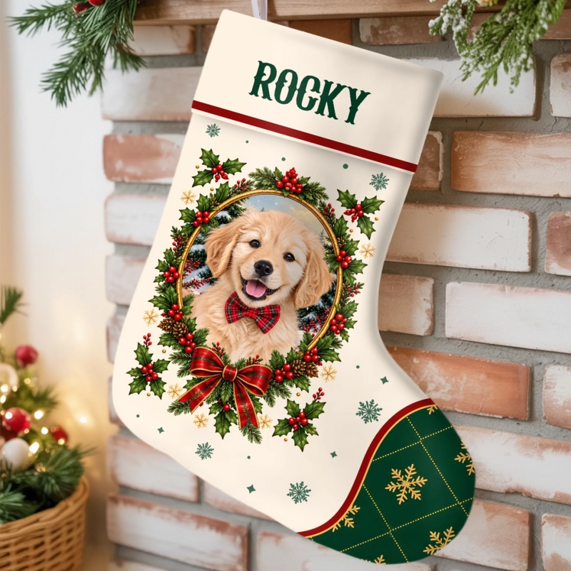 Custom Pet Photo And Name Christmas Gifts For Pet Lovers, Pet Owners - Personalized Stocking