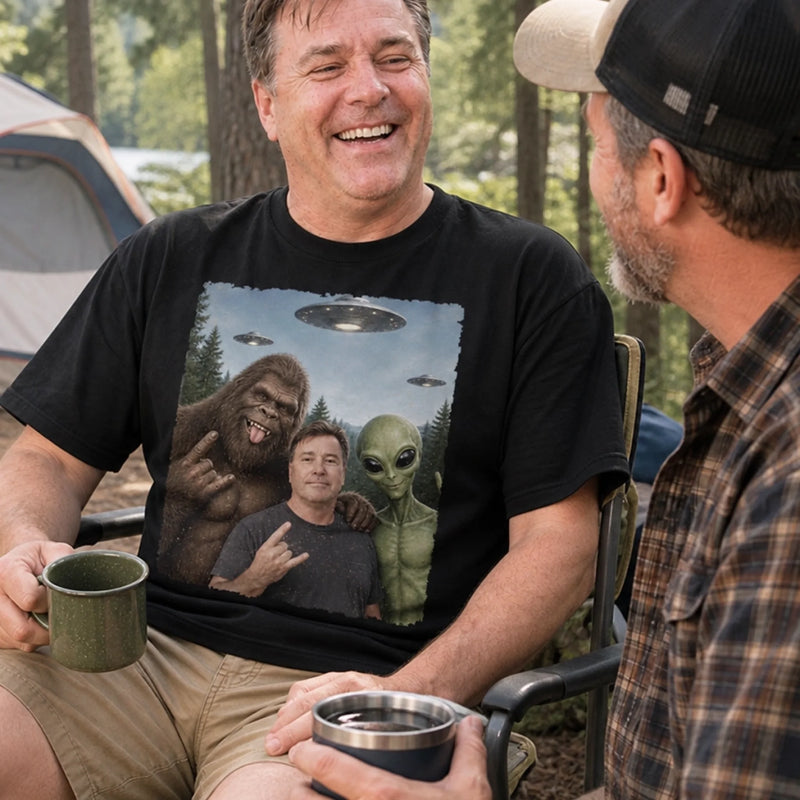 Custom Photo Funny Bigfoot Alien UFO Gifts for Men and Women - Personalized Comfort T-Shirt