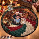 Custom Family Photo Christmas Library Decor - Personalized Quilted Round Mat
