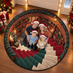 Custom Family Photo Christmas Library Decor - Personalized Quilted Round Mat