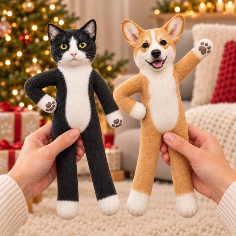 Custom Photo Funny Pet Christmas Gifts For Pet Lovers - Personalized Poseable Plush Doll