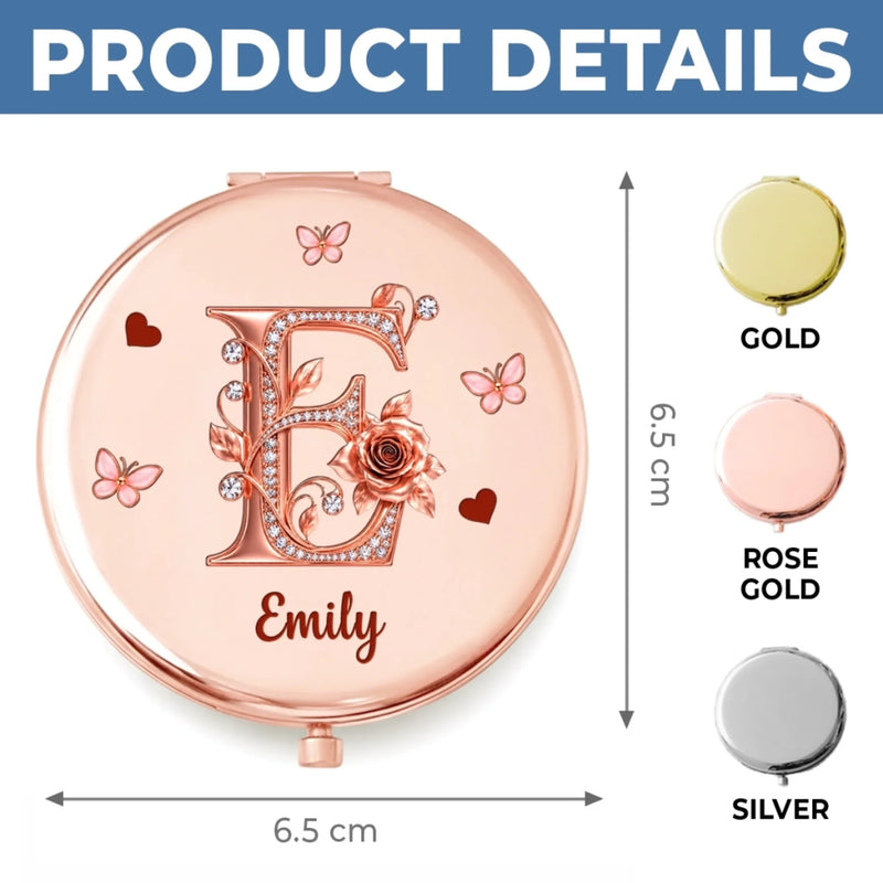 Custom Name Floral Initial Gifts for Women - Personalized Compact Mirror