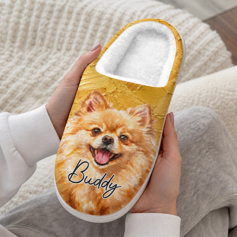 Custom Photo Name Pet Gifts For Dog And Cat Lovers - Personalized Fluffy Slippers