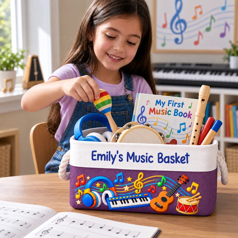 Custom Name Music Gifts for Kids - Personalized Storage Basket