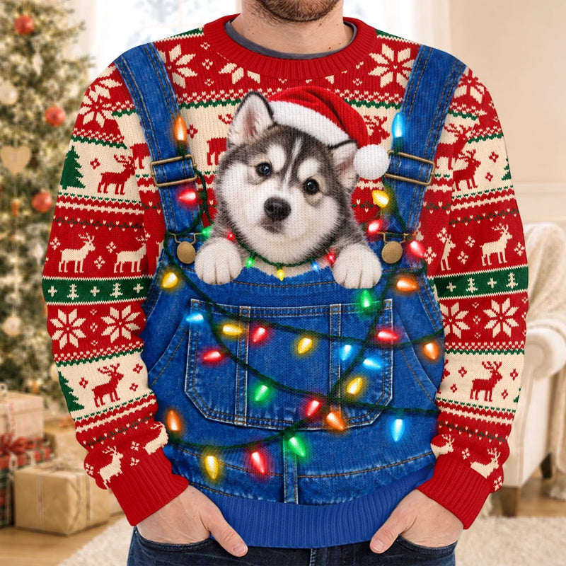 Custom Photo Ugly Sweatshirt - Personalized Christmas Birthday Gifts For Dog Cat Lovers, Dog Dad And Mom, Cat Owners - Keeping Christmas Extra Fluffy