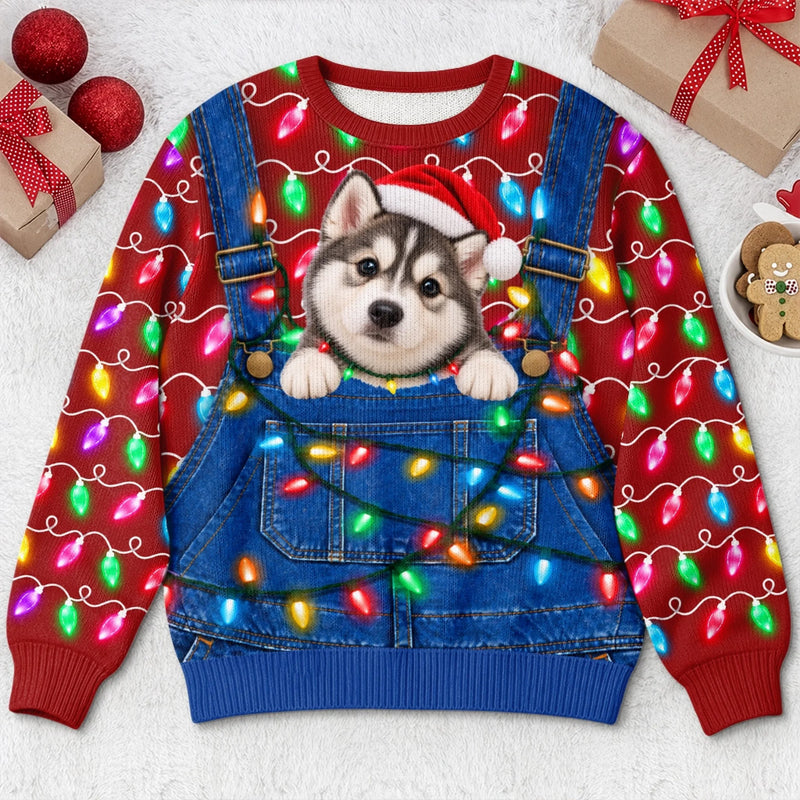 Custom Pet Photo Santa Hat Husky Christmas Gifts For Dog Cat Lovers, Pet Lovers - Personalized Ugly Sweatshirt