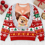 Custom Funny Pet Photo Santa Hat Christmas Gifts For Dog And Cat Lovers - Personalized Ugly Sweatshirt