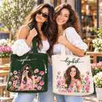 Custom Photo Birth Month Flowers Gifts For Women - Personalized Corduroy Tote Bag