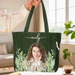Custom Photo Birth Month Flowers Gifts For Women - Personalized Corduroy Tote Bag