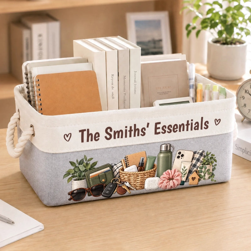 Custom Name Family Essentials Home Organization - Personalized Storage Basket