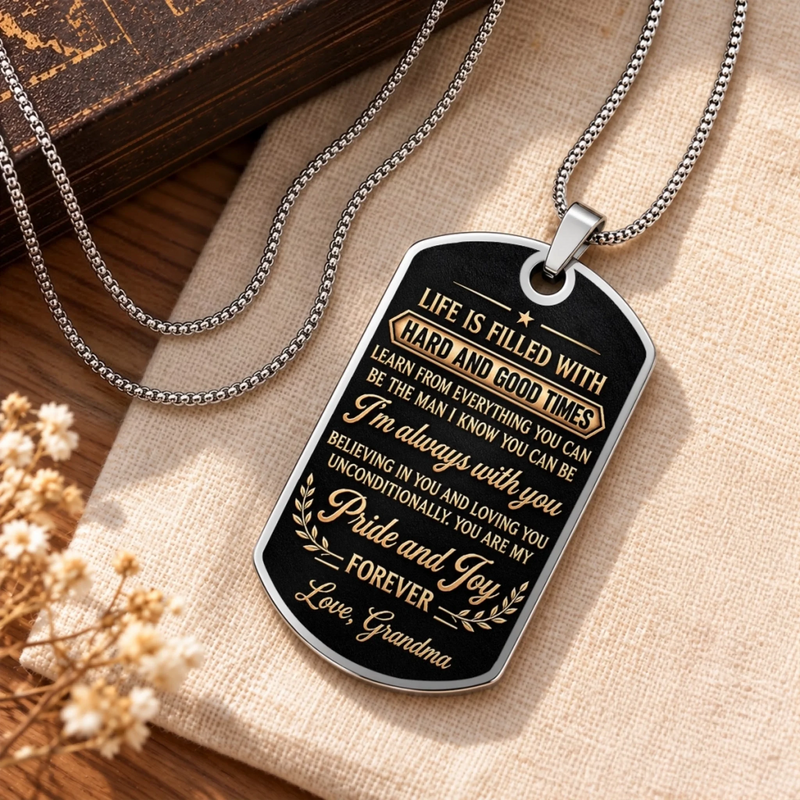 Custom Name Grandson Gifts from Grandma - Personalized Dog Tag Necklace