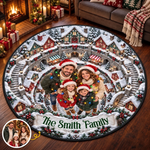 Custom Photo Christmas Village Family Decor - Personalized Quilted Round Mat