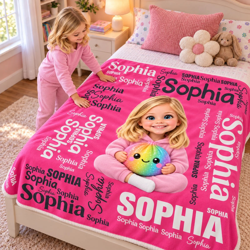 Custom Name Rainbow Squishy Character Photo Gifts for Kids - Personalized Blanket