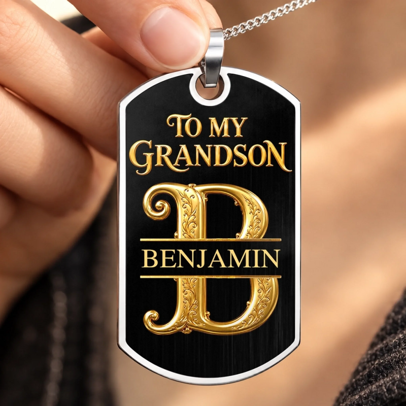 Custom Name Encouragement Gifts for Son and Grandson from Grandpa - Personalized Dog Tag Necklace