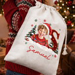 Custom Santa Photo Christmas Gifts for Kids - Personalized Drawstring Gift Bag