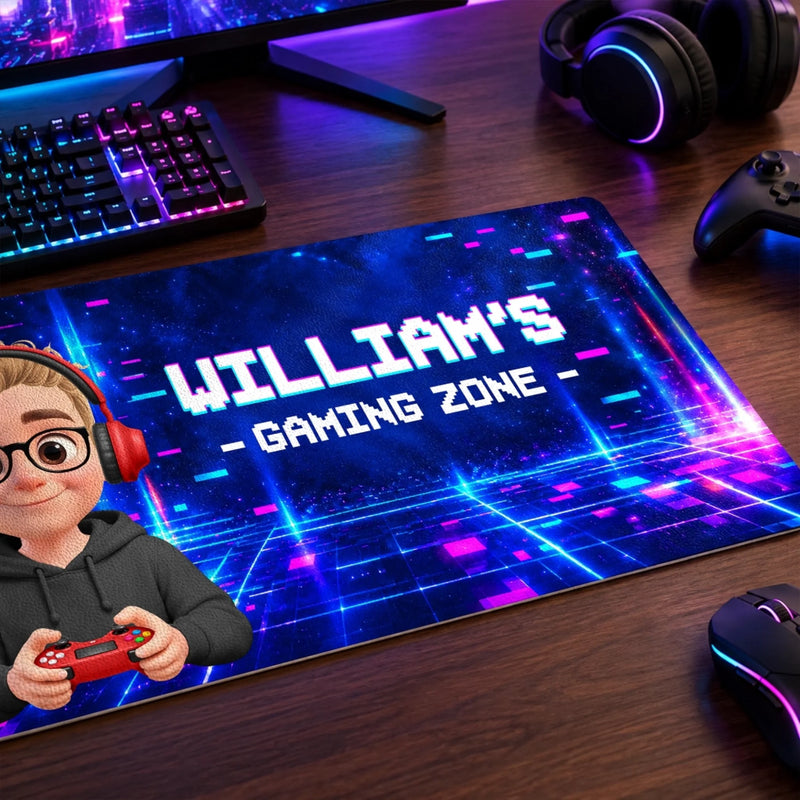 Custom Name Gamer Character Gifts for Kids - Personalized Desk Mat