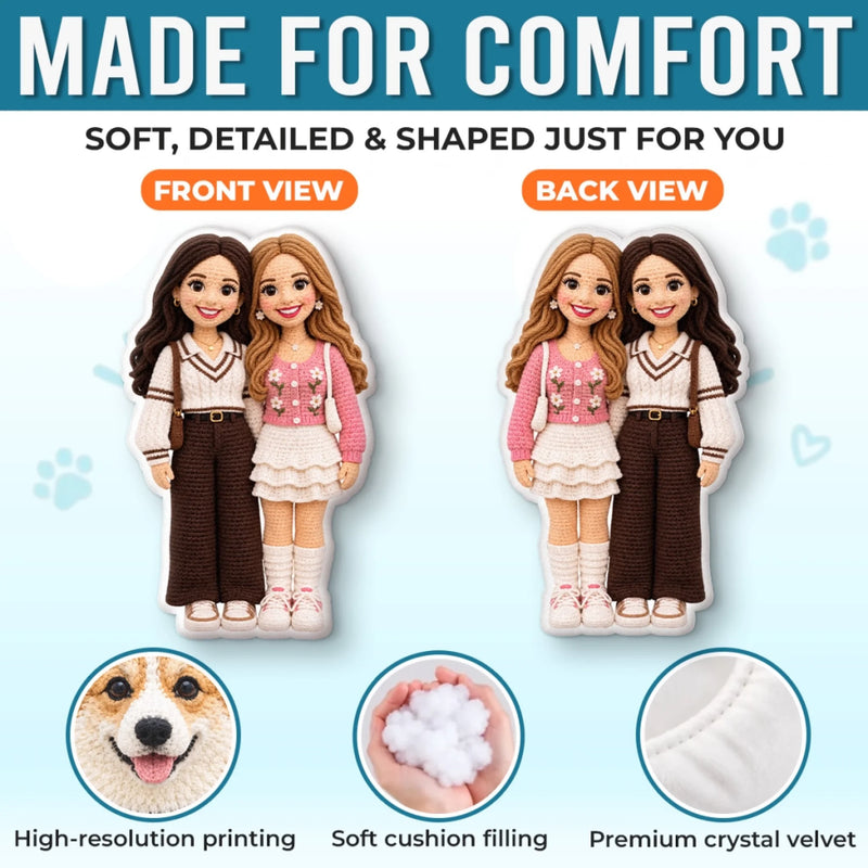 Custom Photo Crochet Character Family Gifts - Personalized Shaped Pillow