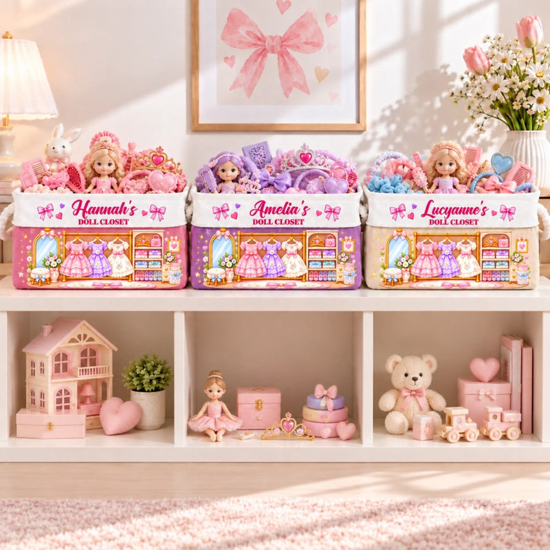 Custom Name Doll Closet Gifts For Kids & Girls - Personalized Storage Basket