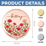Custom Name Birth Month Flower Gift For Her - Personalized Compact Mirror