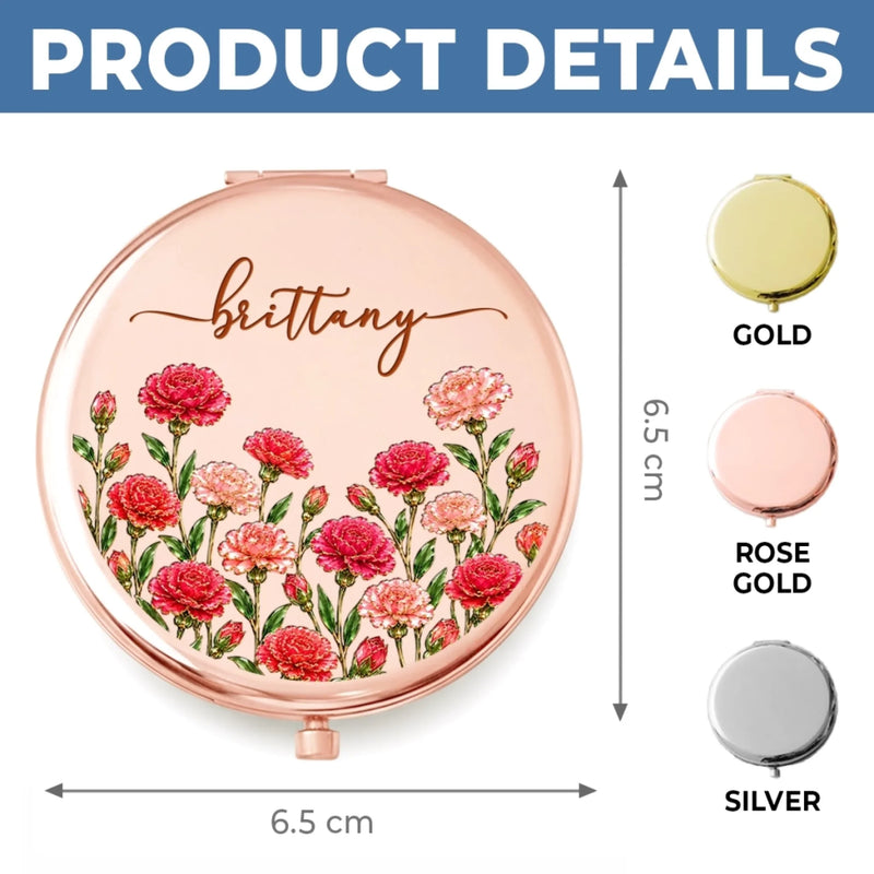 Custom Name Birth Month Flower Gift For Her - Personalized Compact Mirror