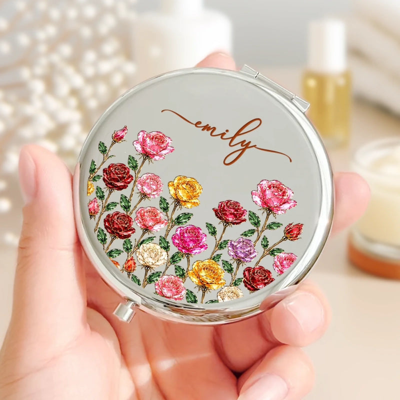 Custom Name Birth Month Flower Gift For Her - Personalized Compact Mirror