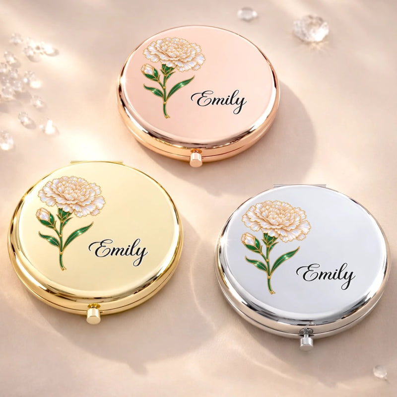 Custom Name Blooming Flower Gifts For Women - Personalized Compact Mirror