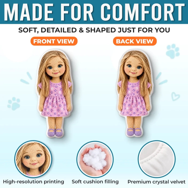 Custom Photo Crochet-Style Family Doll Gifts - Personalized Shaped Pillow